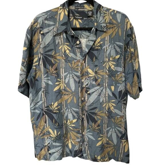 Van Heusen Men's Washable Linen Palm Button Down Hawaiian Shirt Size Large - Picture 1 of 4
